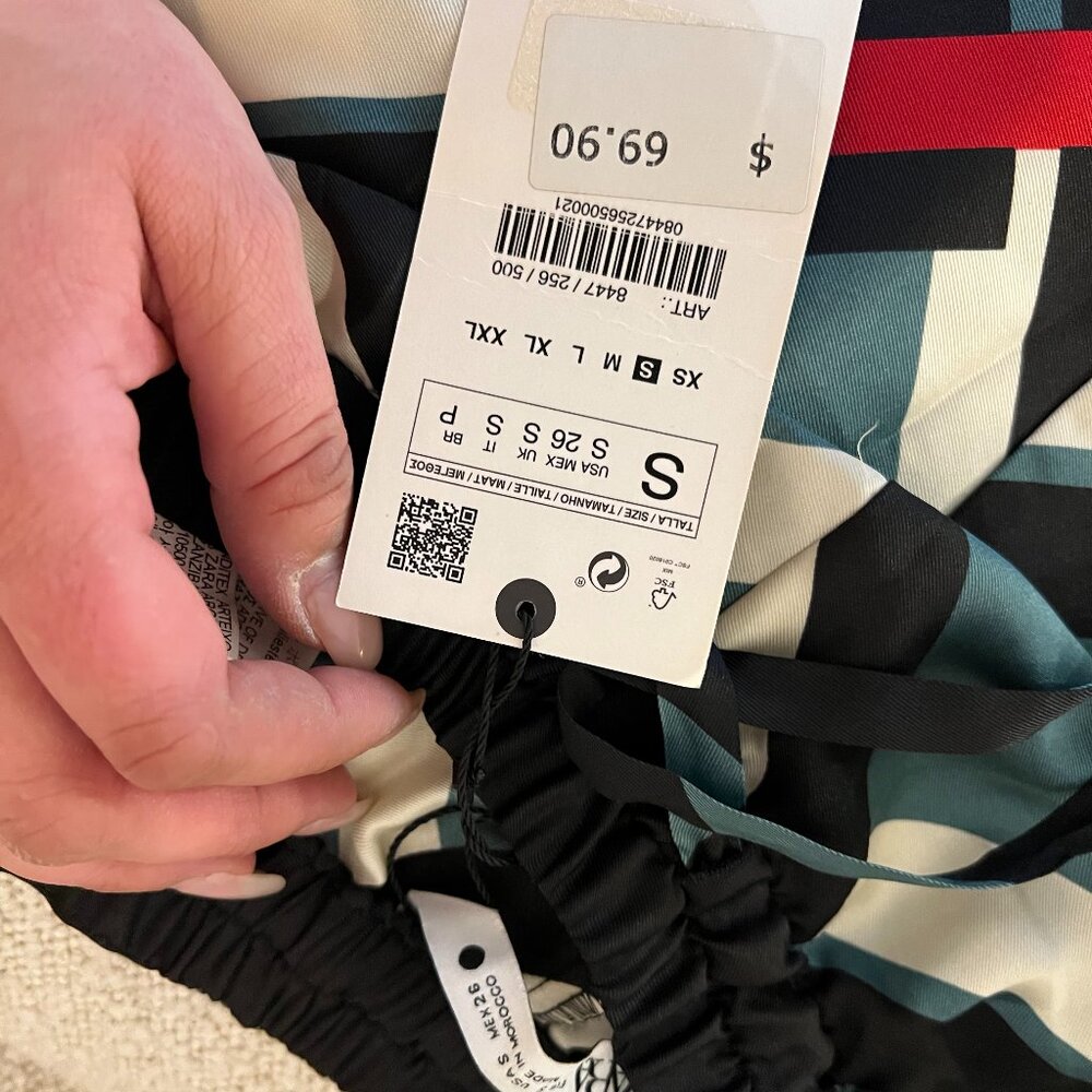 NWT Zara Green Pattern Silk Pants S - Picture 4 of 4